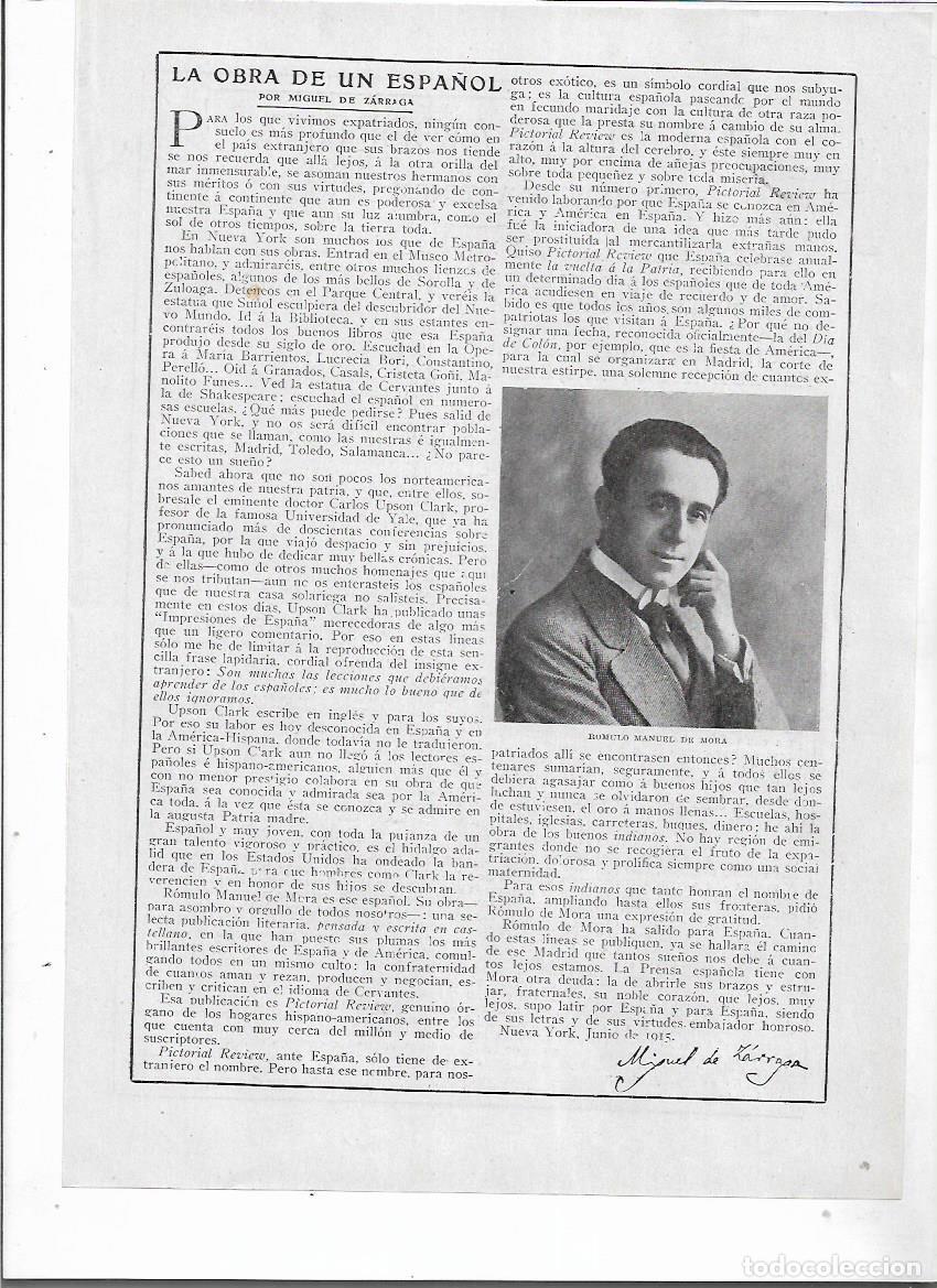 Sammelleidenschaft Papier: A&Ntilde;O 1915 RECORTE PRENSA ROMULO MANUEL DE MORA LA OBRA DE UN ESPA&Ntilde;OL