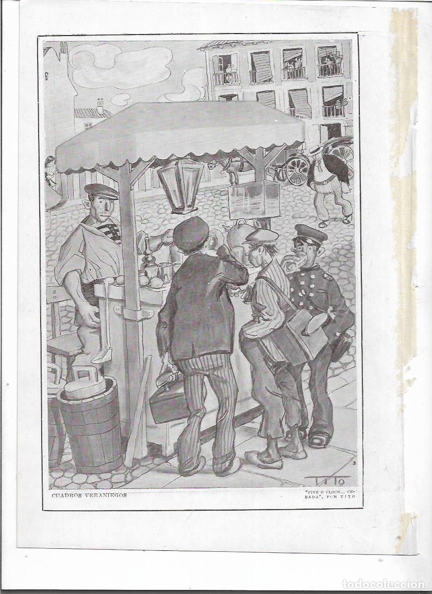Collectionnisme: A&Ntilde;O 1915 RECORTE PRENSA DIBUJO LAMINA CUADROS VERANIEGOS POR TITO FIVE O CLOCK CEBADA