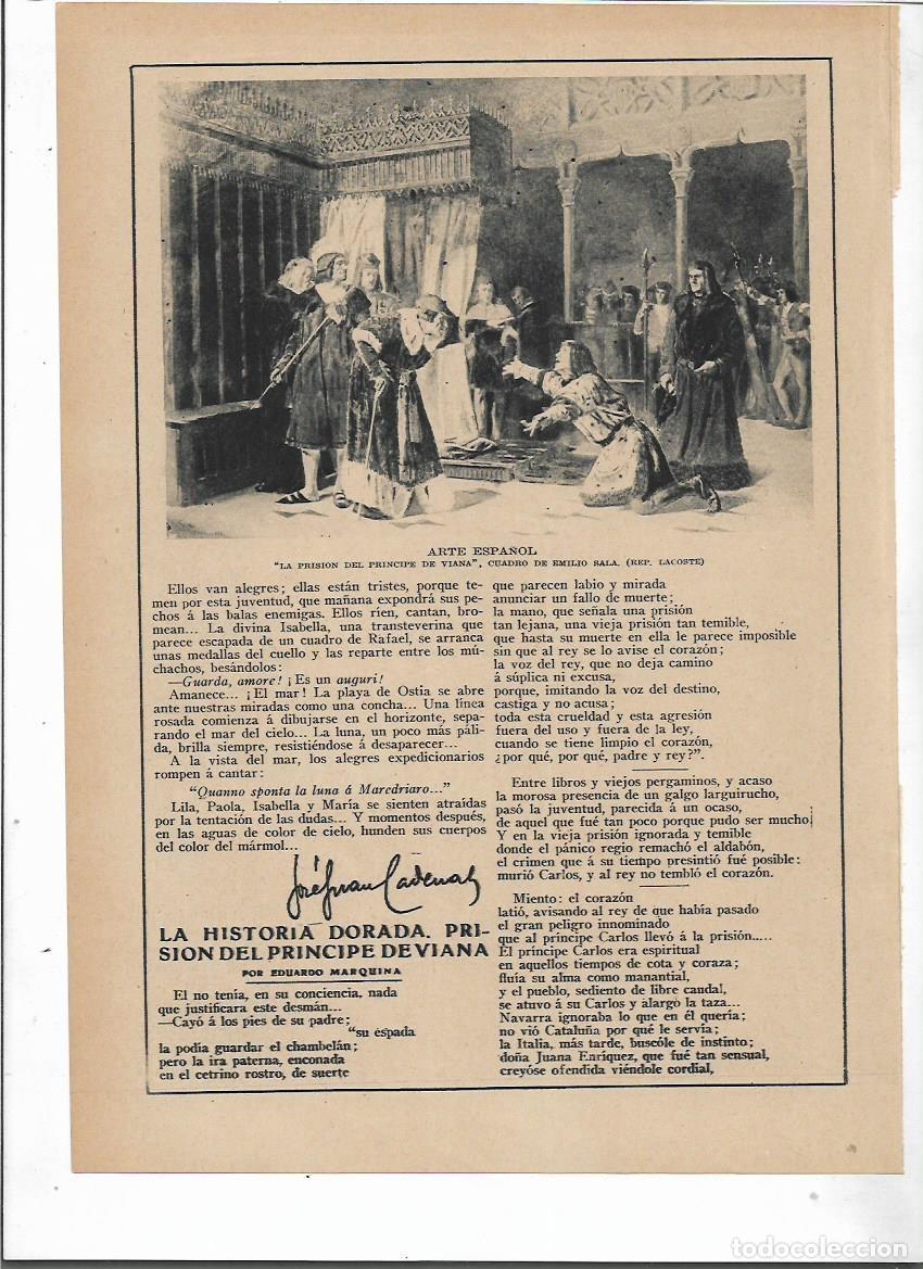 Collectionnisme: A&Ntilde;O 1915 RECORTE PRENSA PRISION DEL PRINCIPE DE VIANA CUADRO EMILIO SALA ESCRITO DE MARQUINA