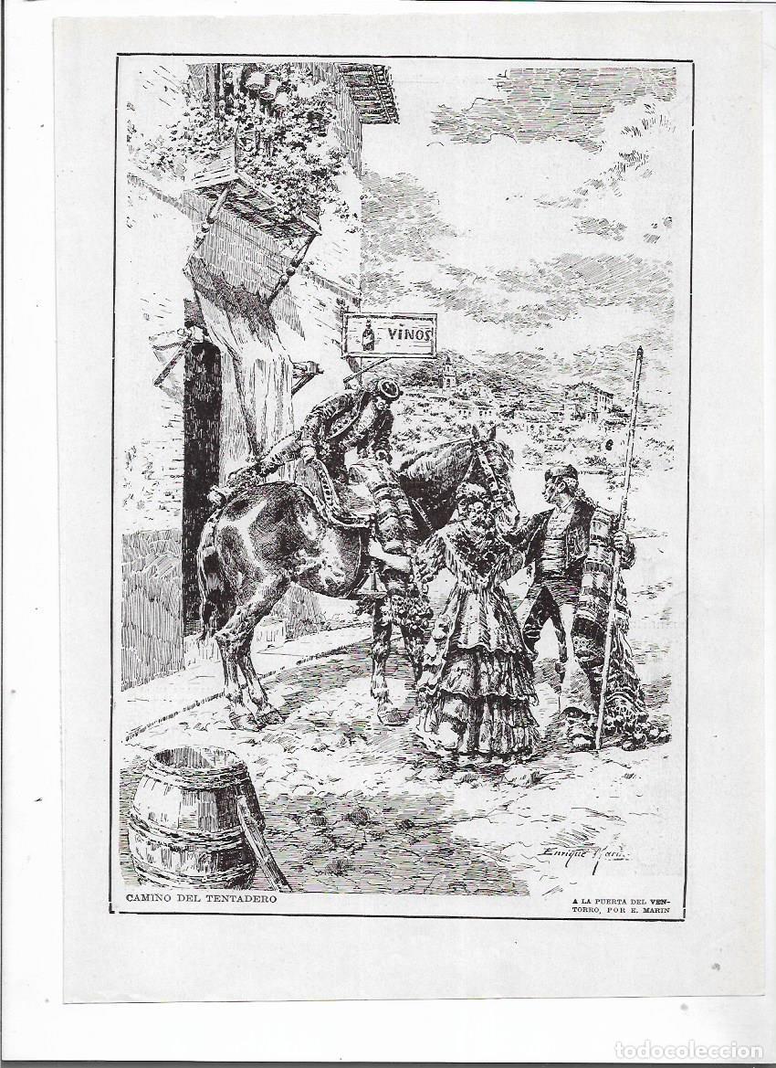 Collectionnisme: A&Ntilde;O 1915 RECORTE PRENSA DIBUJO LAMINA ENRIQUE MARIN A LA PUERTA DEL VENTORRO CAMINO DEL TENTADERO