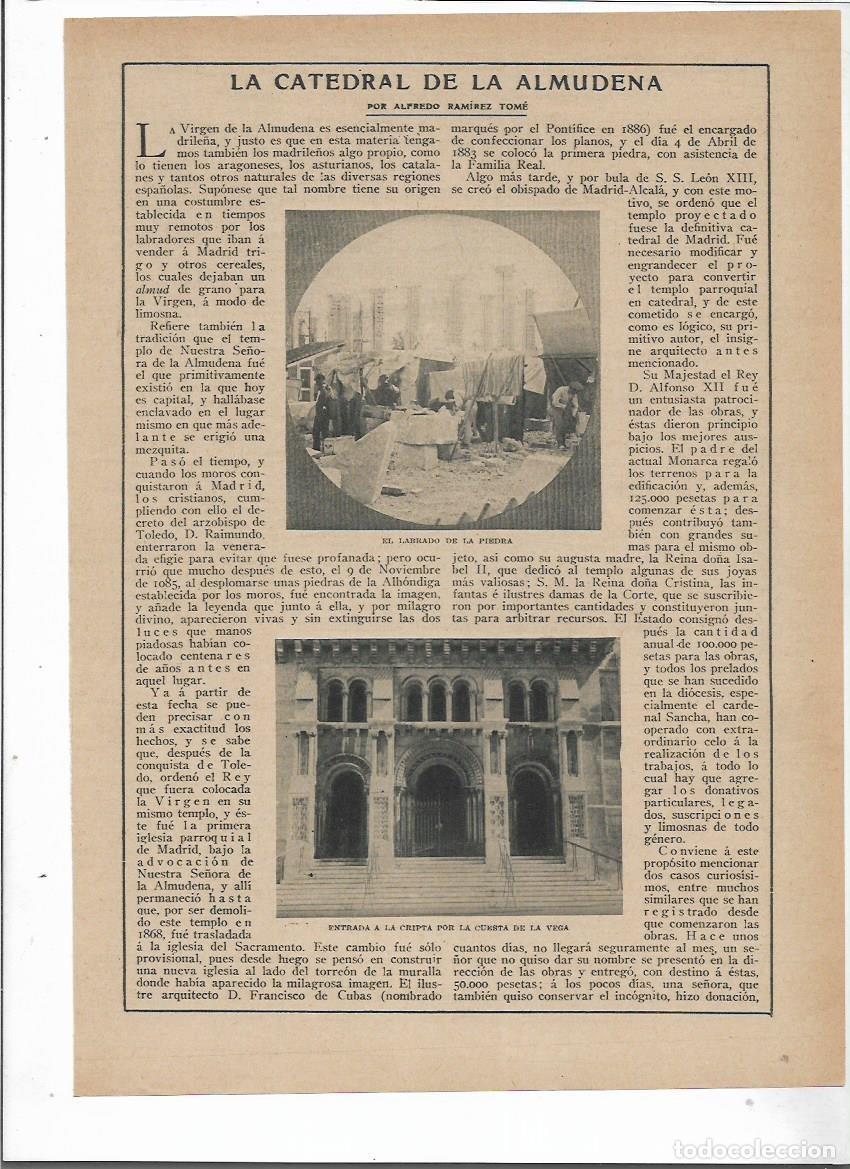 Collectionnisme: A&Ntilde;O 1915 RECORTE PRENSA LA CATEDRAL LA ALMUDENA MADRID PROYECTO CONSTRUCCION LABRADO DE LA PRIEDRA
