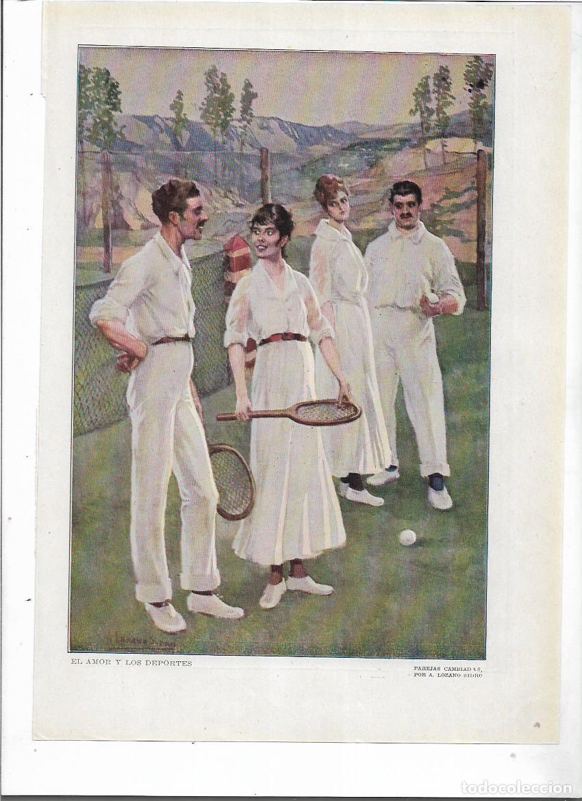 Collectionnisme: A&Ntilde;O 1915 RECORTE PRENSA DIBUJO LAMINA EL AMOR Y LOS DEPORTES PAREJAS CAMBIADAS LOZANO SIDRO TENIS