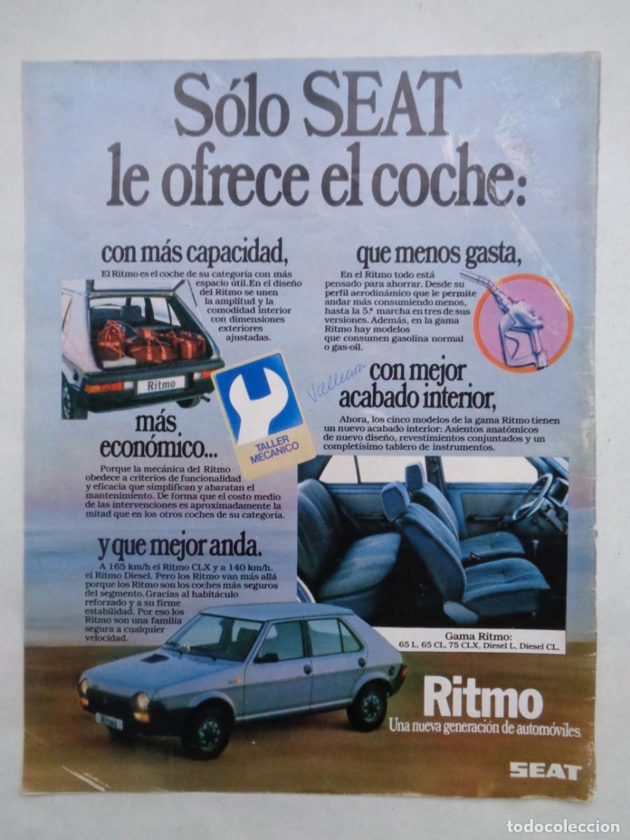 Coleccionismo: HOJA DE REVISTA CON ANUNCIO PUBLICITARIO DE COCHE SEAT RITMO. A&Ntilde;OS 80