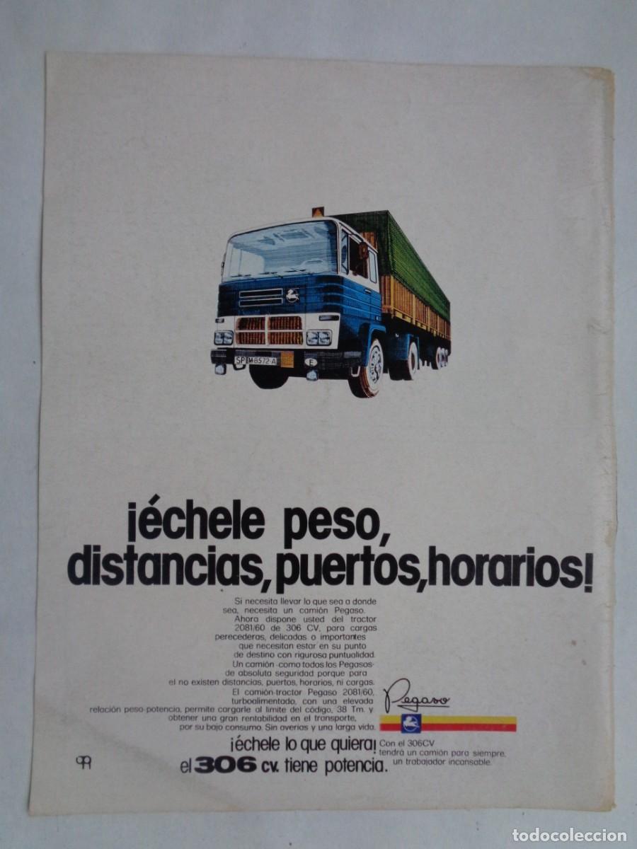 Coleccionismo: HOJA DE REVISTA CON ANUNCIO PUBLICITARIO DE CAMIONES PEGASO. A&Ntilde;OS 70