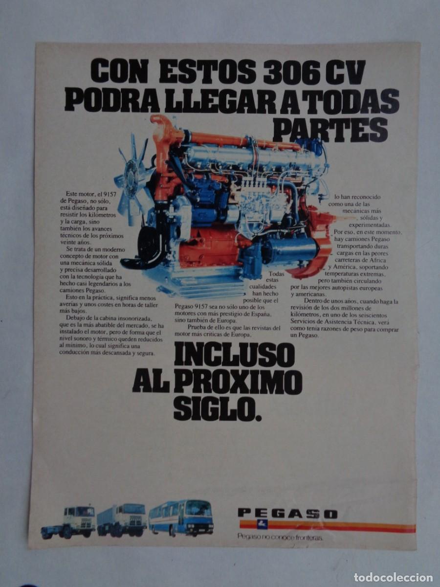 Coleccionismo: HOJA DE REVISTA CON ANUNCIO PUBLICITARIO DE MOTORES Y VEHICULOS PEGASO. A&Ntilde;OS 70