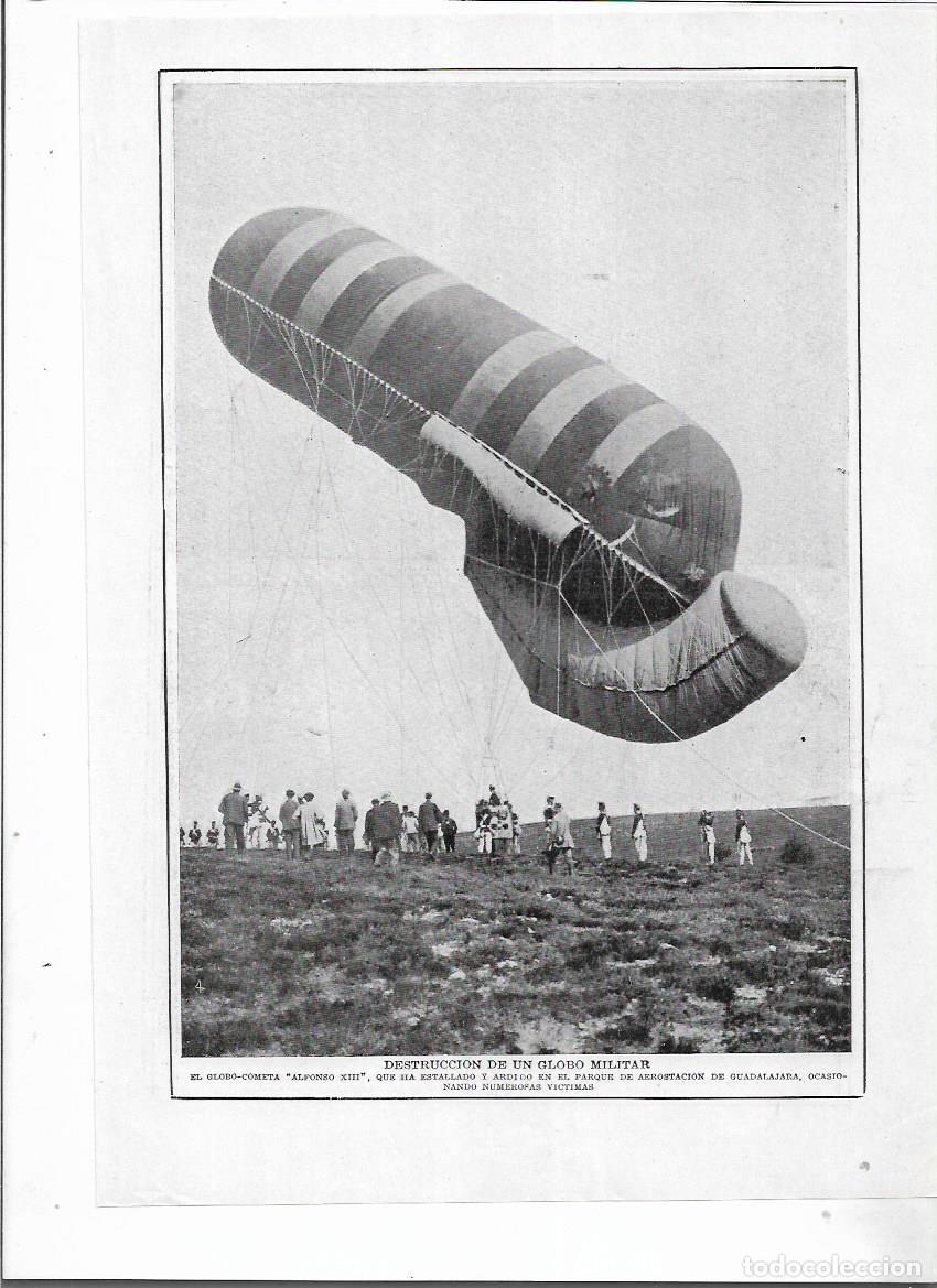 Collectionnisme: A&Ntilde;O 1915 RECORTE PRENS PARQUE AEROSTATICO GUADALAJARA DESTRUCCION GLOBO COMETA MILITAR ALFONSO XIII