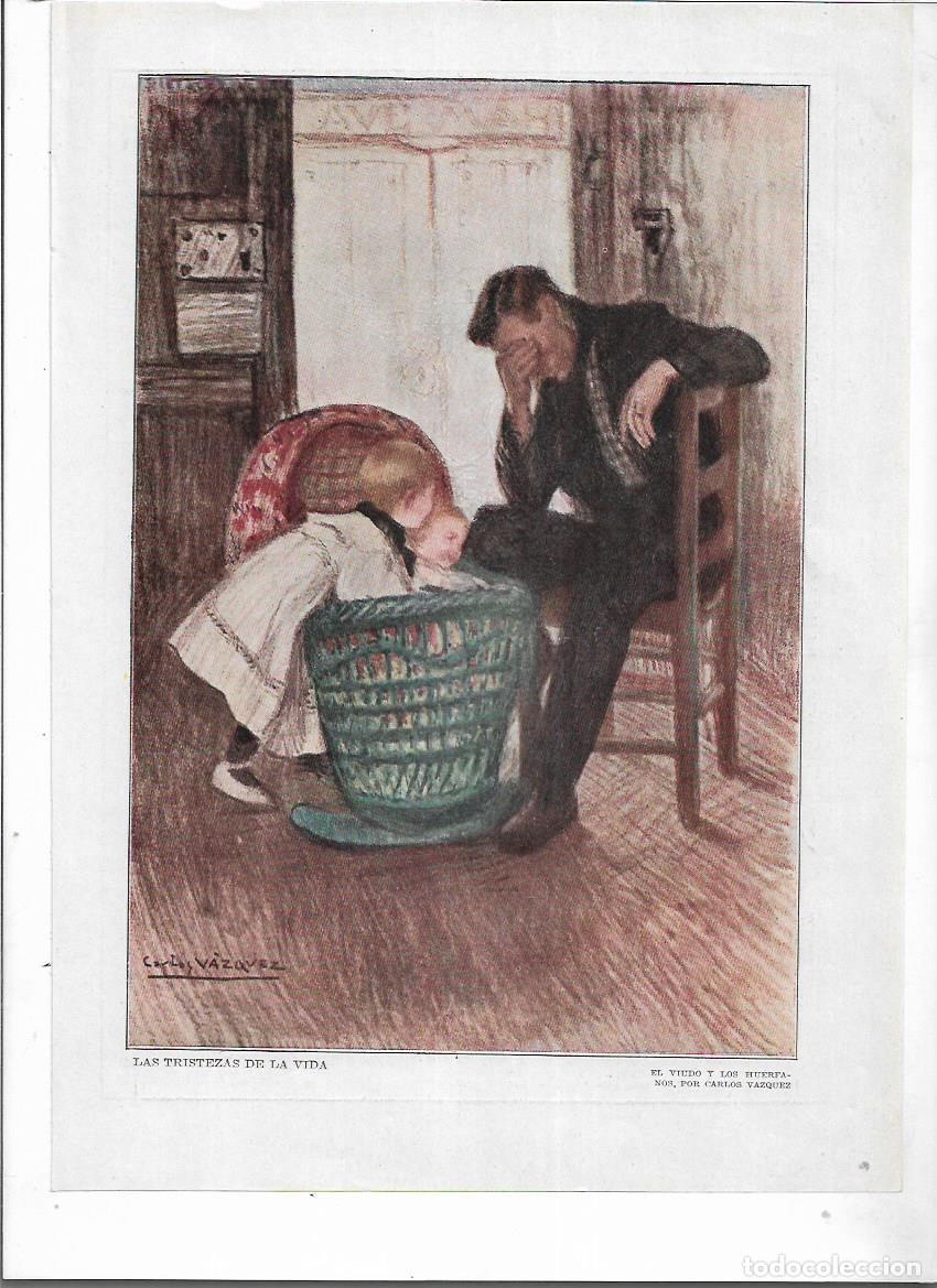 Collectionnisme: A&Ntilde;O 1915 RECORTE PRENSA DIBUJO LAMINA CARLOS VAZQUEZ EL VIUDO Y LOS HUERFANOS TRISTEZAS DE LA VIDA