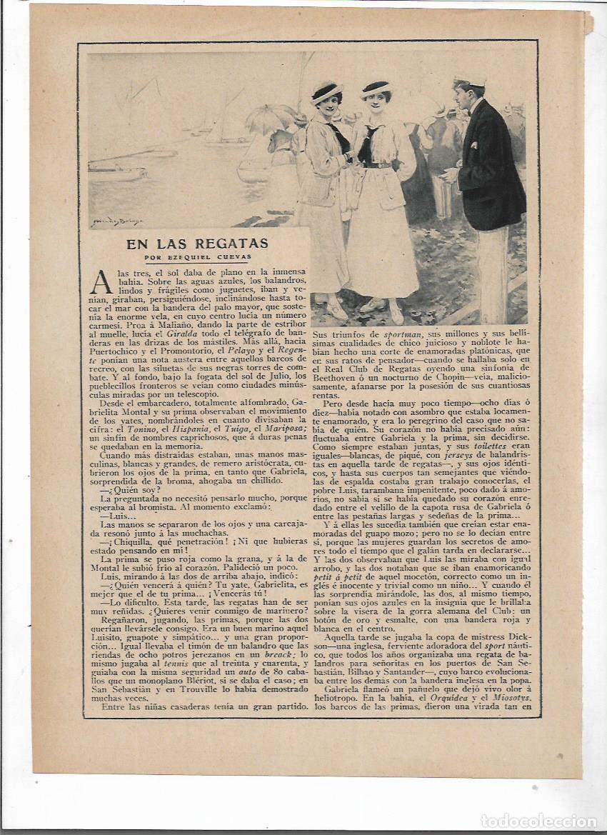 Collectionnisme: A&Ntilde;O 1915 RECORTE PRENSA RELATO CORTO EN LAS REGATAS POR EZEQUIEL CUEVAS DIBUJO MENDEZ BRINGA