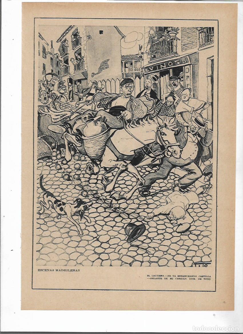 Sammelleidenschaft Papier: A&Ntilde;O 1915 RECORTE PRENSA LAMINA DIBUJO CARICATURA DE TITO EL LECHERO ESCENAS MADRILE&Ntilde;AS