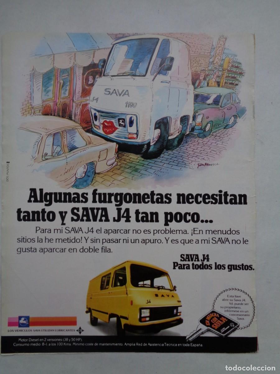 Coleccionismo: HOJA DE REVISTA CON ANUNCIO PUBLICITARIO DE FURONETAS SAVA J-4 - PEGASO. A&Ntilde;OS 80