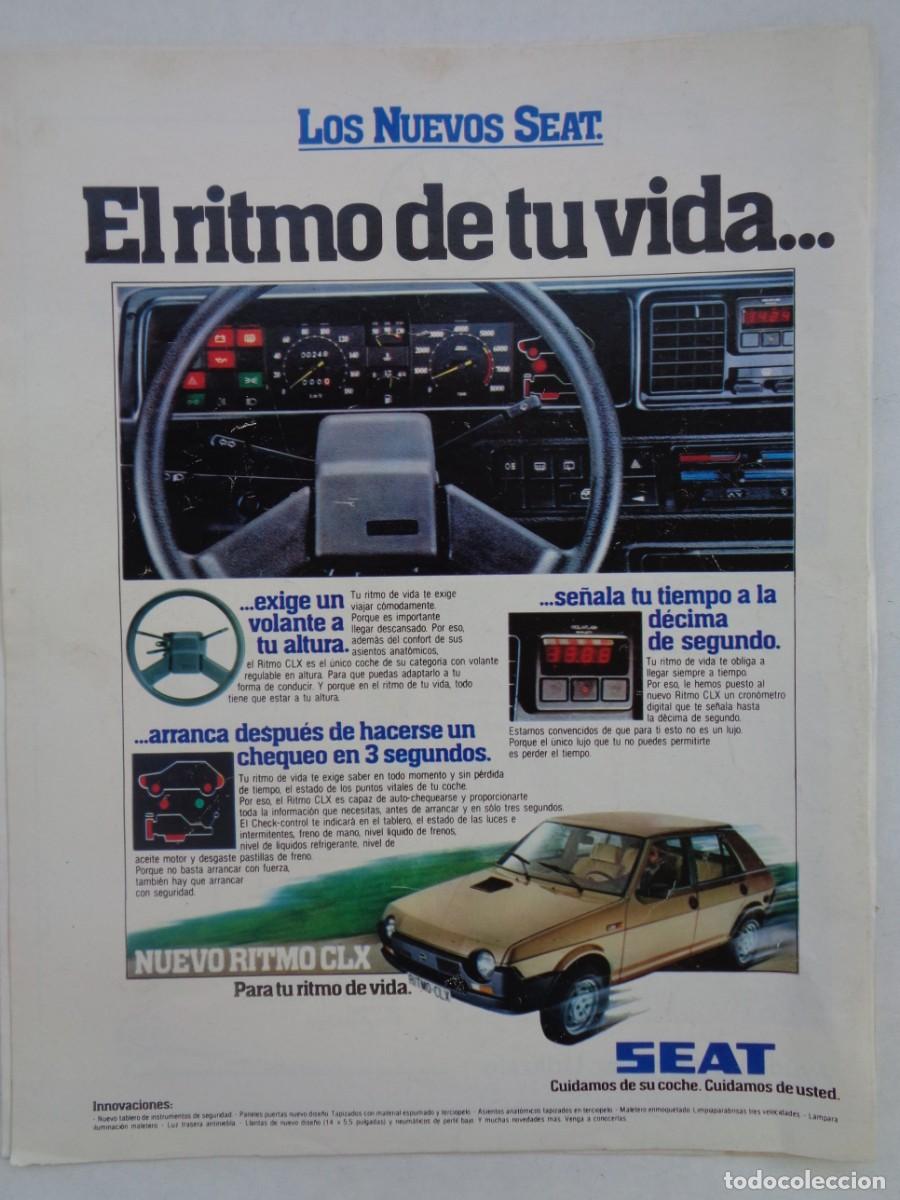Coleccionismo: HOJA DE REVISTA CON ANUNCIO PUBLICITARIO DE COCHE SEAT RITMO. A&Ntilde;OS 80