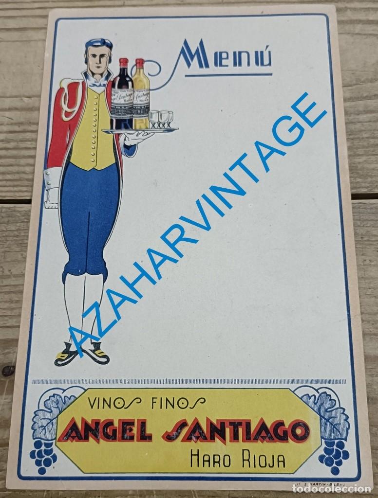 Coleccionismo: HARO, LA RIOJA, RARISIMA TARJETON MENU, VINOS FINOS ANGEL SANTIAGO, 145X230MM