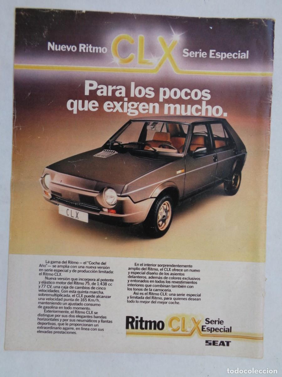 Coleccionismo: HOJA DE REVISTA CON ANUNCIO PUBLICITARIO DE COCHE SEAT RITMO. A&Ntilde;OS 80