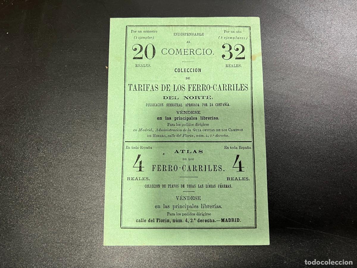 Coleccionismo: TARIFA DE PRECIOS DE LOS FERRO-CARRILES DEL NORTE. MEDIDAS APROX.: 15 X 10.5 CM