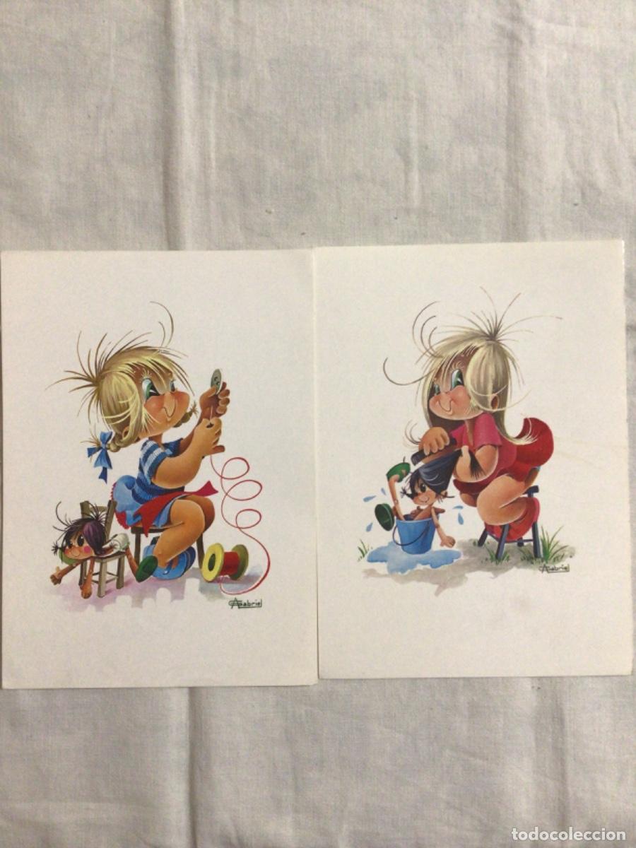 Coleccionismo: 2 l&aacute;minas dibujos ni&ntilde;as de Gabriel CyZ 178/ 42 y 43 vintage. 21 x 15 cm