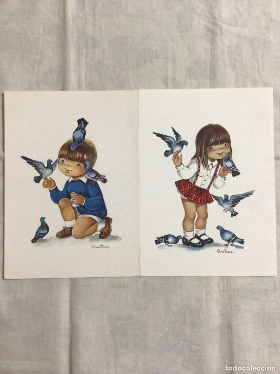 Coleccionismo: 2 l&aacute;minas dibujos ni&ntilde;os con palomas de Constanza CyZ 178/ 40 y 41 vintage. 21 x 15 cm