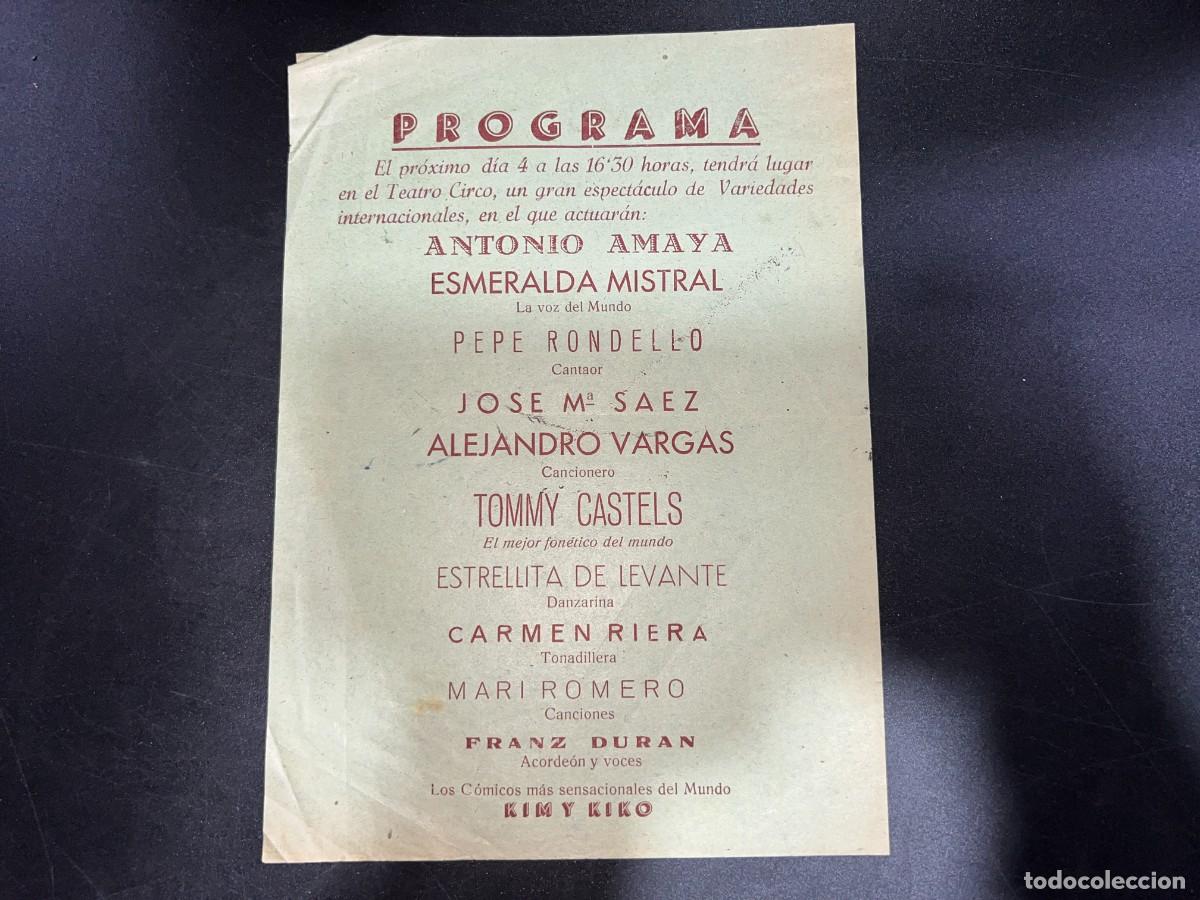 Coleccionismo: PROGRAMA TEATRO. TEATRO CIRCO. ESMERALDA MISTRAL. PEPE RONDELLO. ALEJANDRO VARGAS. CARMEN RIERA.