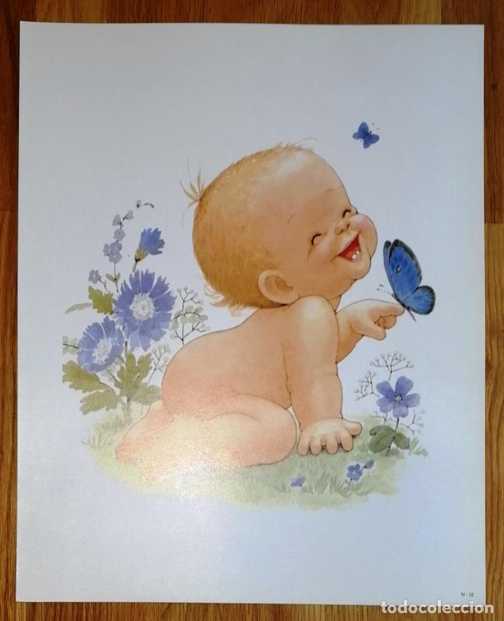 Colecionismo: L&Aacute;MINA. N&ordm; 12 : Ni&ntilde;o, beb&eacute; con mariposa, flores azules. - 1990?