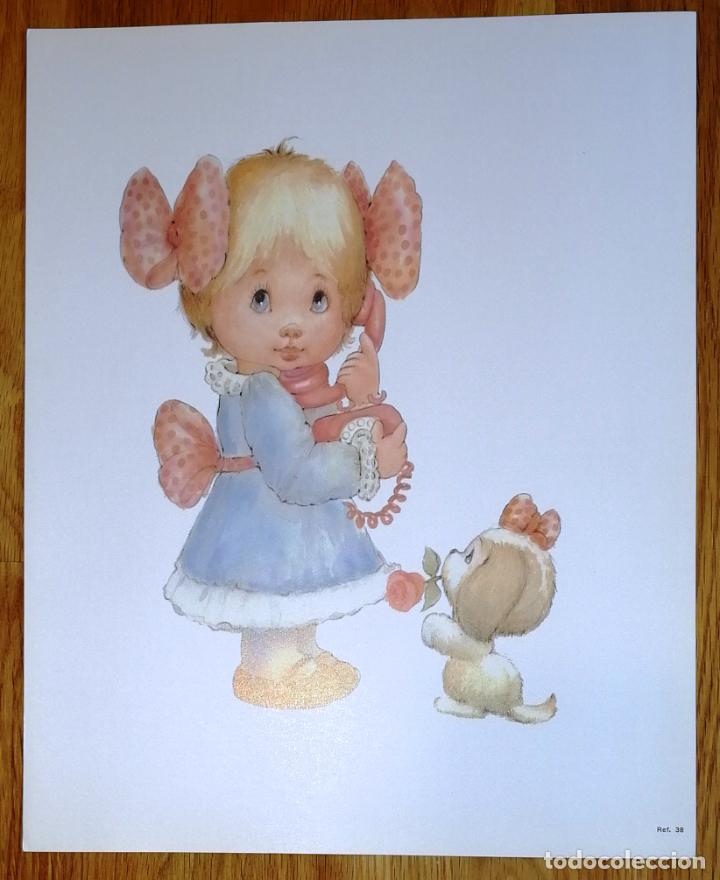 Coleccionismo: L&Aacute;MINA. Ref. 38 : Ni&ntilde;a, perro, flor, lazos, tel&eacute;fono, rojo. - 1990?