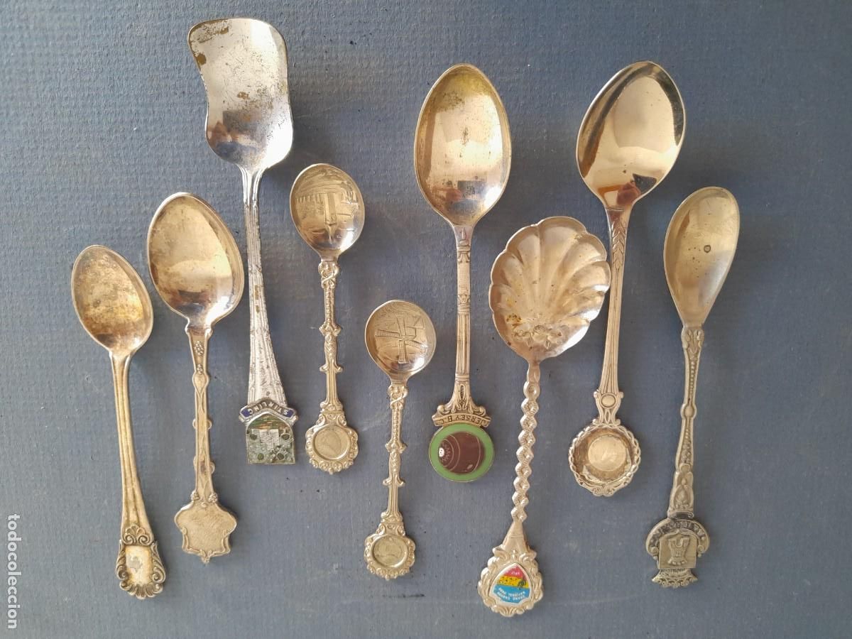 Coleccionismo: 9 cucharas souvenir, 5 sin la plaquita de origen, diferentes materiales