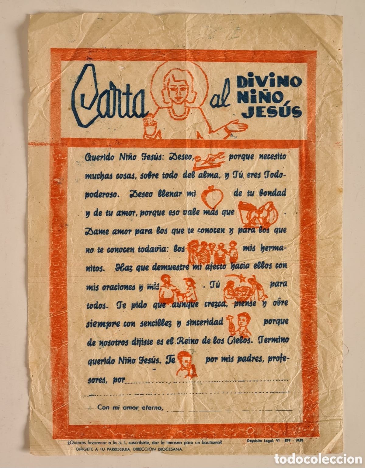 Coleccionismo: Carta al Divino Ni&ntilde;o Jes&uacute;s - A&ntilde;o 1959 - Decoraci&oacute;n Religi&oacute;n Navidad Reyes Magos