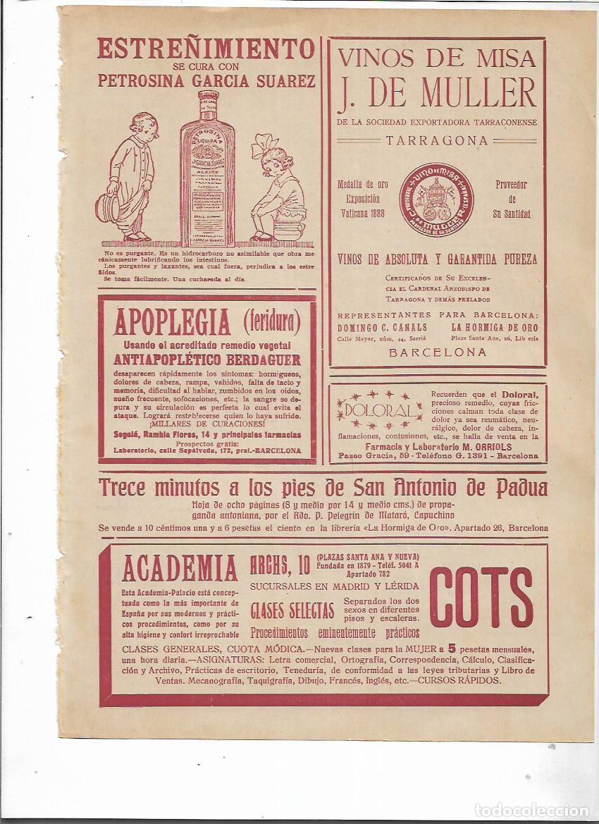 Colecionismo: A&Ntilde;O 1927 PUBLICIDAD VINOS DE MISA J DE MULLER TARRAGONA MEDALLA ORO EXP VATICANA PROVEEDORES PAPA
