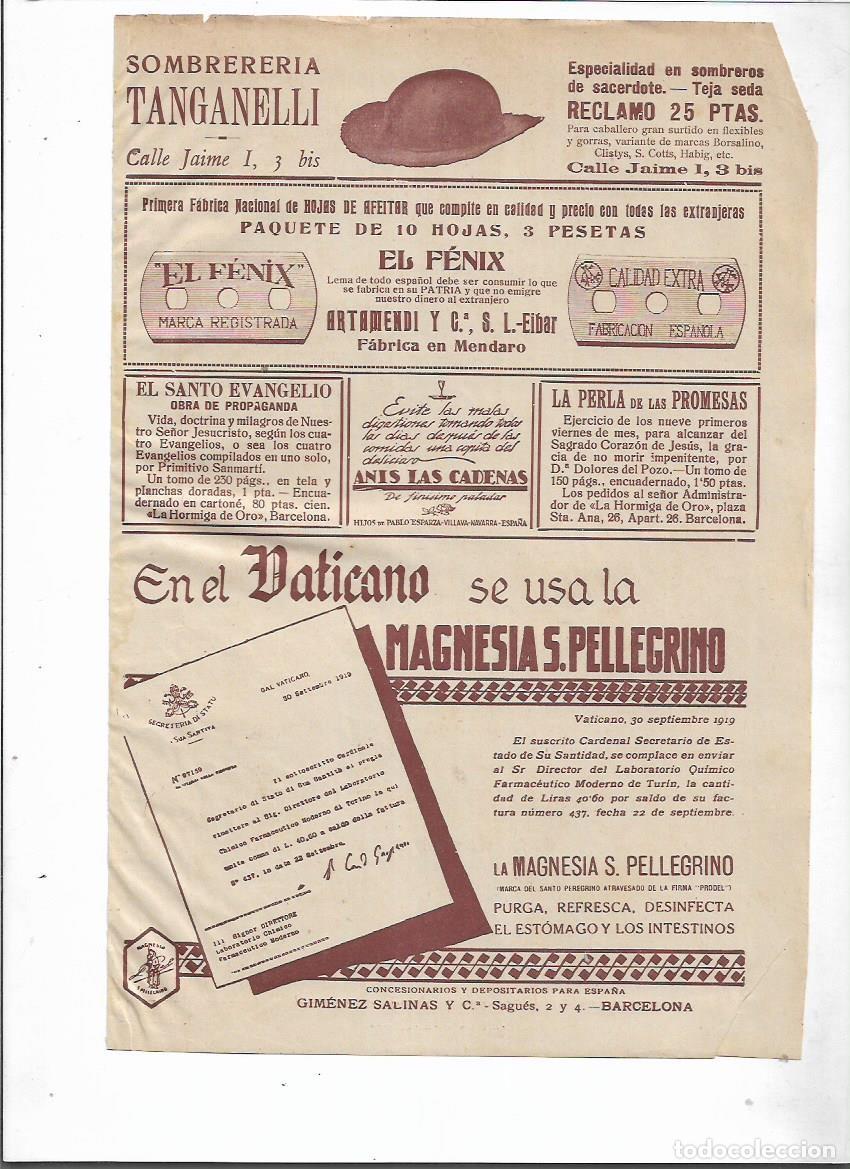 Collecting paper: A&Ntilde;O 1927 PUBLICIDAD GIMENEZ SALINAS MAGNESIA SAN PELLEGRINO TAMBIEN SE USA EN EL VATICANO