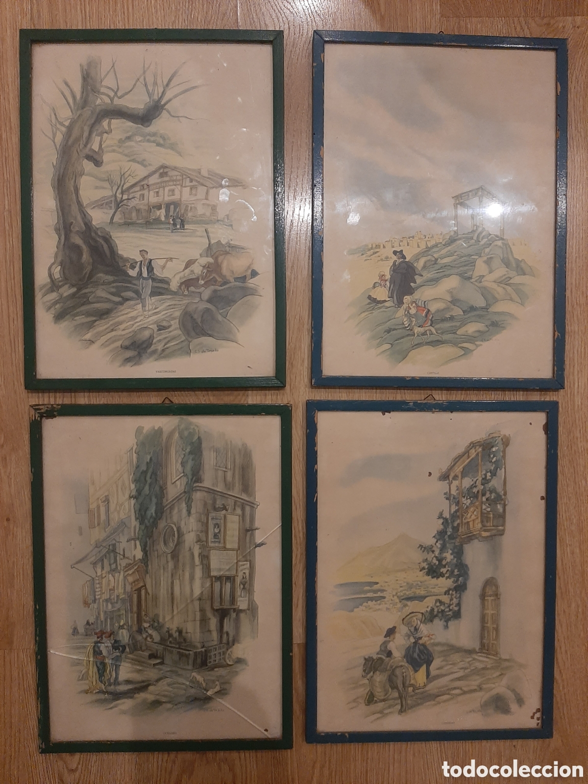 cuatro láminas enmarcadas de carlos saenz de te - Acquista Stampe