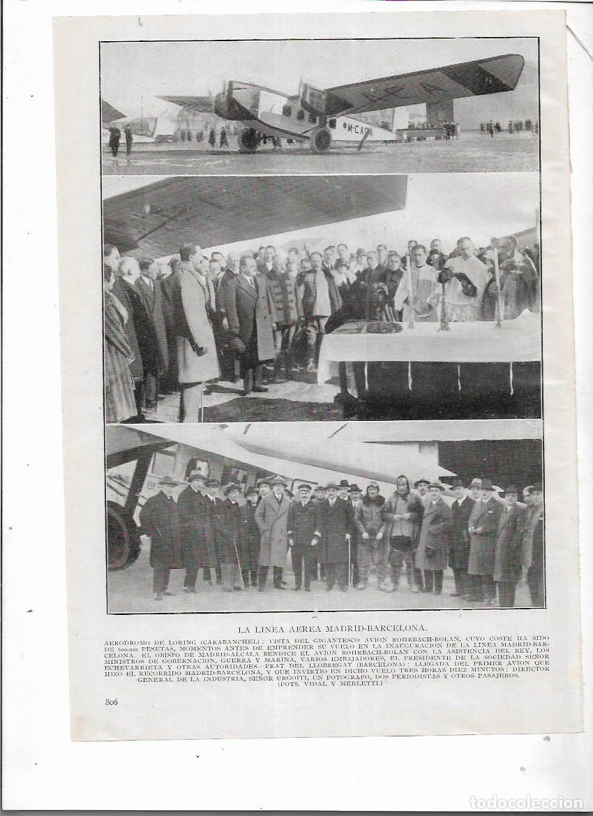 Collecting paper: A&Ntilde;O 1927 RECORTE PRENSA INAUGURACION LINEA AEREA MADRID BARCELONA EL PRAT AVION ROHRBACH ROLAN