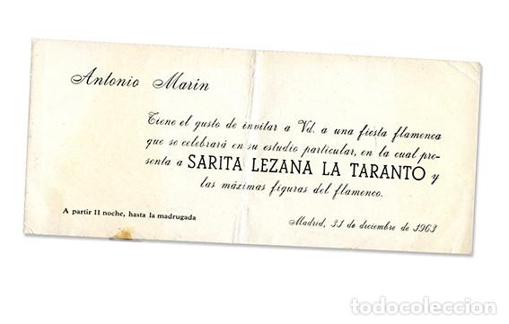 Coleccionismo: Sara Lezana &rdquo;La Taranto&rdquo;. Nochevieja 1963. Invitaci&oacute;n a fiesta flamenca particular