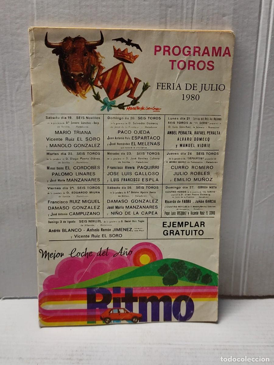 Coleccionismo: Programa de Toros Feria de Julio 1980 Con todas las Corridas - Foto 1