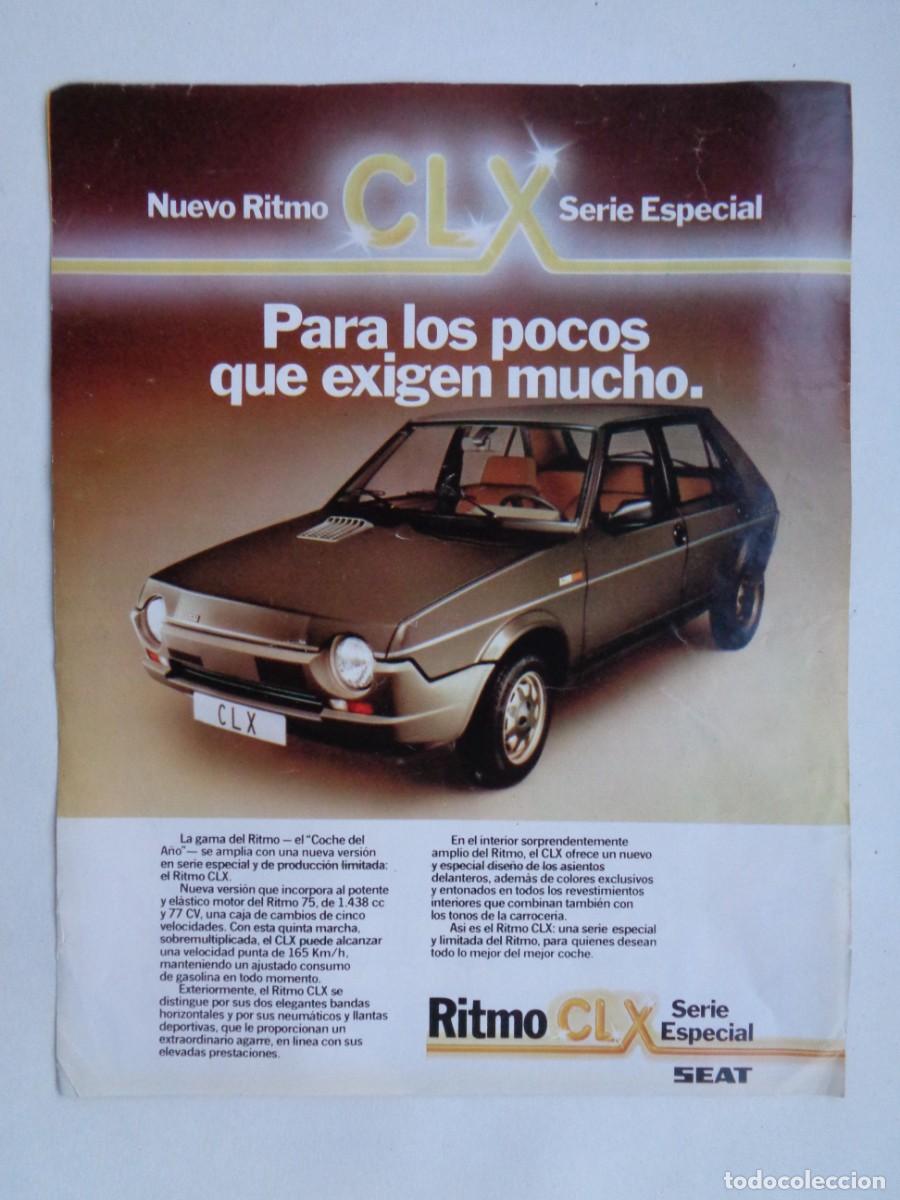 Coleccionismo: HOJA DE REVISTA CON ANUNCIO PUBLICITARIO DE COCHE SEAT RITMO CLX. A&Ntilde;OS 80