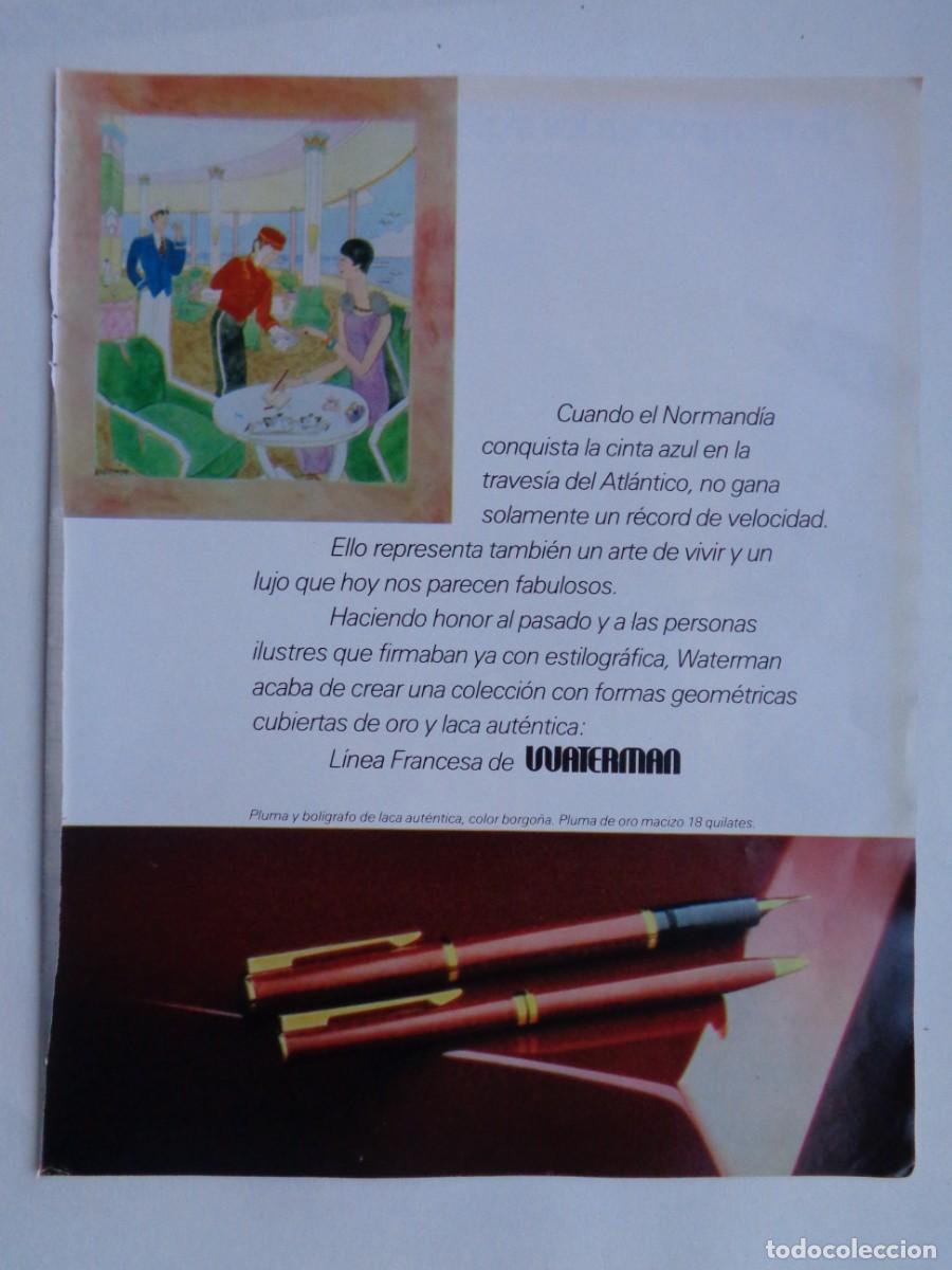 Coleccionismo: HOJA DE REVISTA CON ANUNCIO PUBLICITARIO DE PLUMAS ESTILOGRAFICAS WATERMAN . A&Ntilde;OS 80