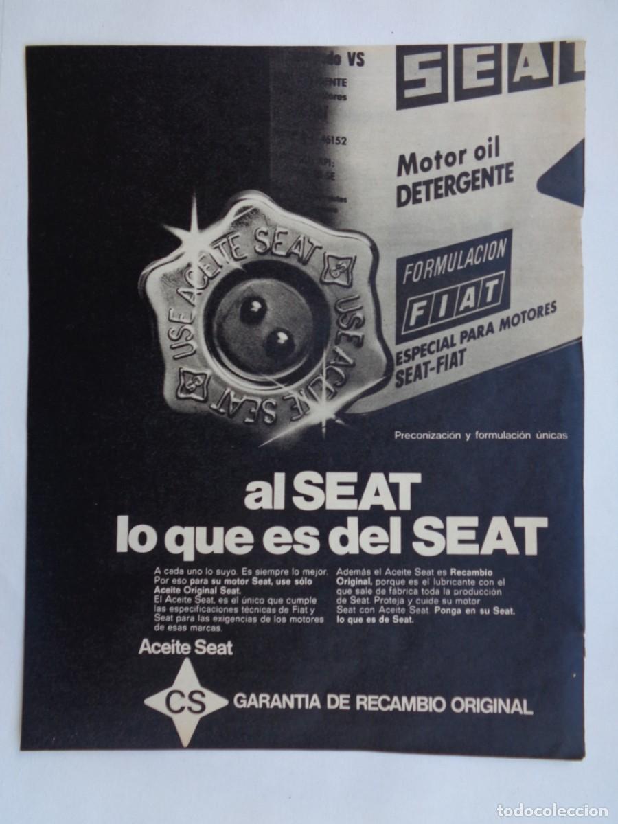 Coleccionismo: HOJA DE REVISTA CON ANUNCIO PUBLICITARIO DE ACEITE LUBRICANTE CS PARA EL SEAT . A&Ntilde;OS 70