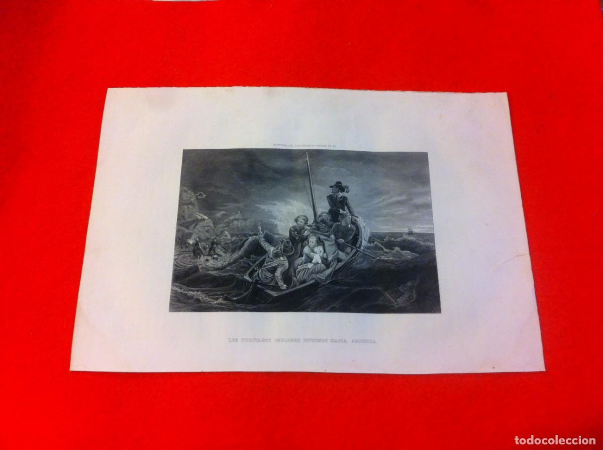 Collecting paper: GRABADO DE LA HISTORIA DE LOS ESTADOS UNIDOS. 1868. LOS PURITANOS INGLESES HUYENDO.... 30 X 21CM