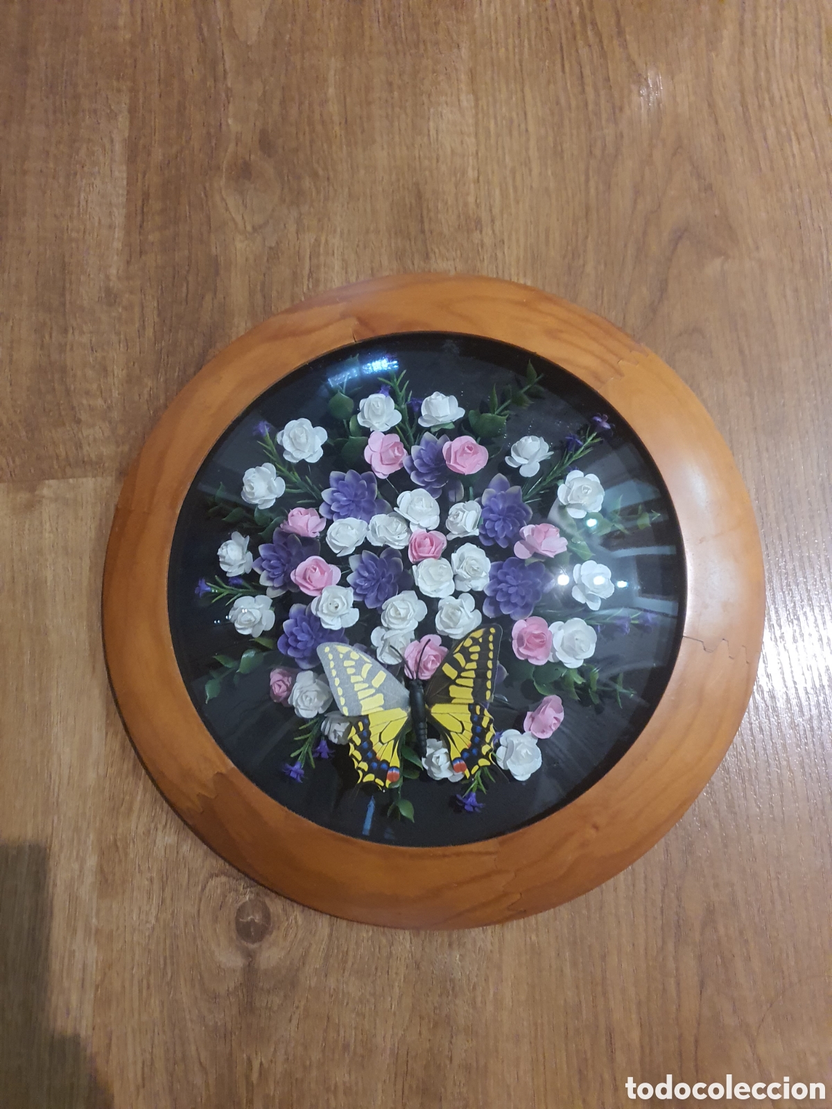Coleccionismo: cuadro diorama tres dimensiones flores y mariposa