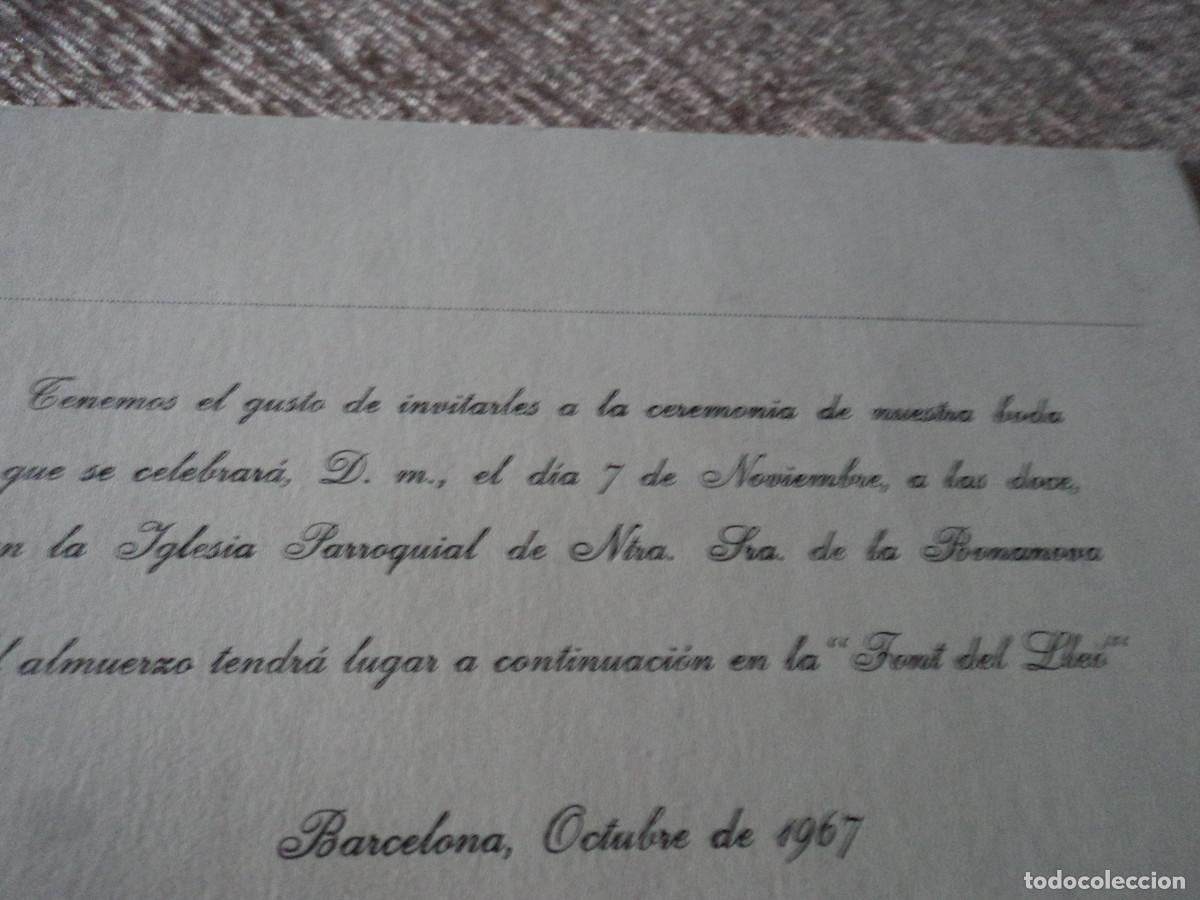 Coleccionismo: INVITACION PARTICULAR A BODA EN LA BONANOVA Y ALMUERZO EN LA FONT DEL LLEO, BCN 1967