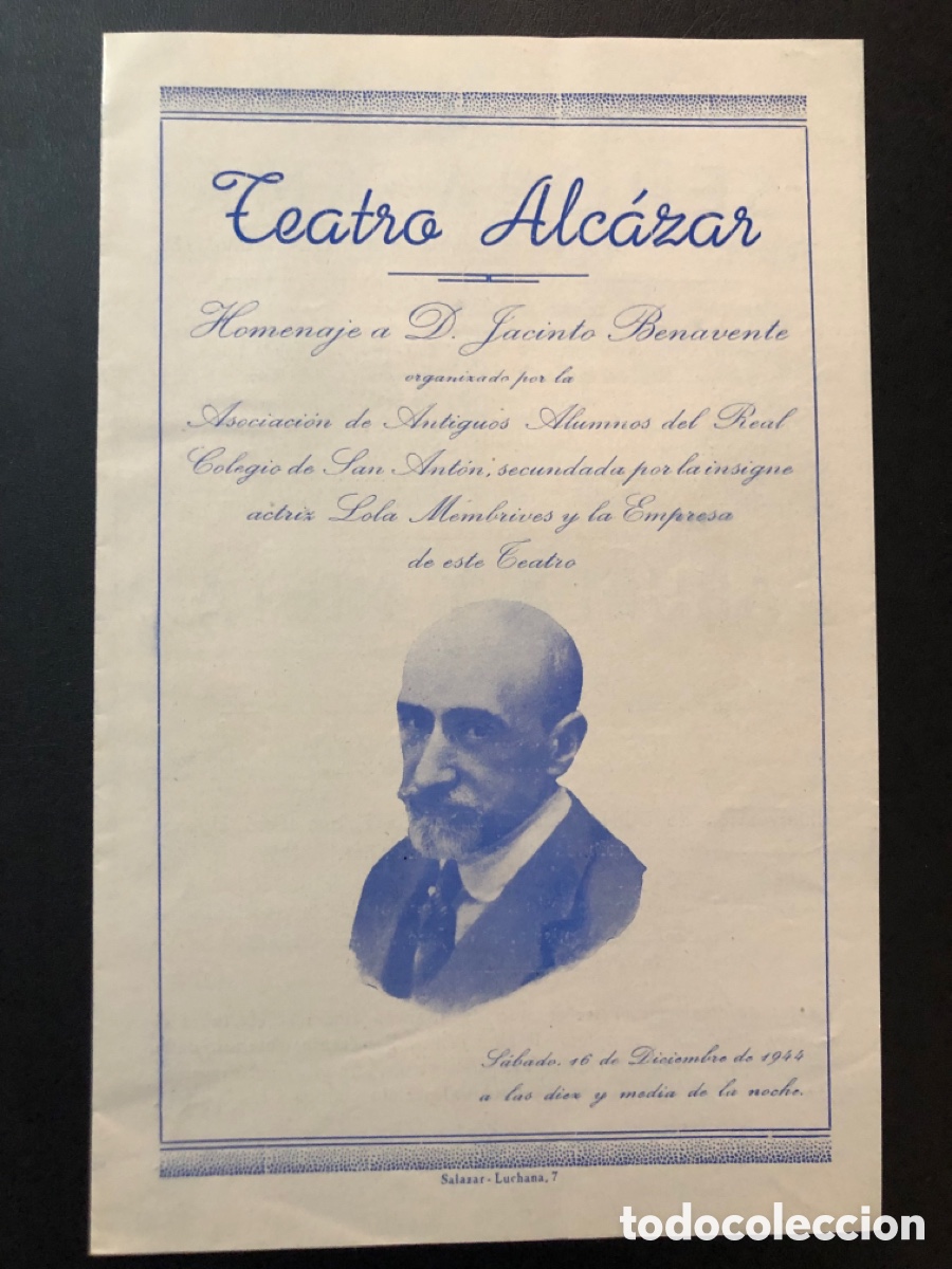 Coleccionismo: Programa teatro alc&aacute;zar homenaje a jacinto Benavente se&ntilde;ora ama Lola Membrives carmen cobe&ntilde;a 6