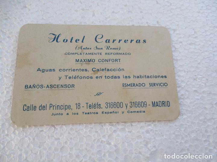 Coleccionismo: ANTIGUA TARJETA DE: HOTEL CARRERAS (ANTES SAN REMO)MADRID-8X12 CM.