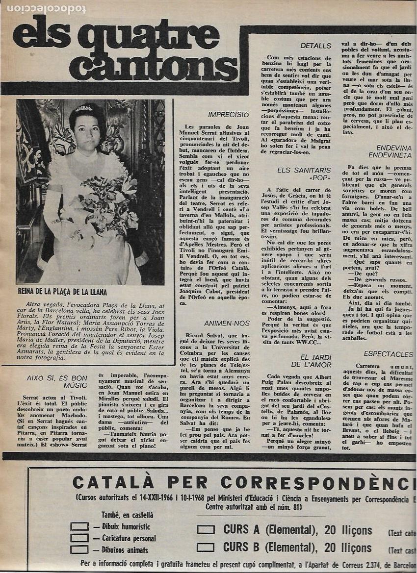 Colecionismo: A&Ntilde;O 1969 RECORTE PRENSA BARCELONA ESTER ASMARATS REINA JUEGOS FLORALES PLA&Ccedil;A DE LA LLANA PLAZA