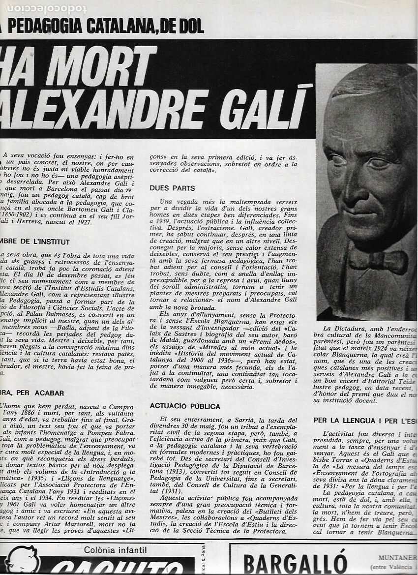 Sammelleidenschaft Papier: A&Ntilde;O 1969 RECORTE PRENSA PEDAGOGIA MUERTE ALEXANDRE GALI