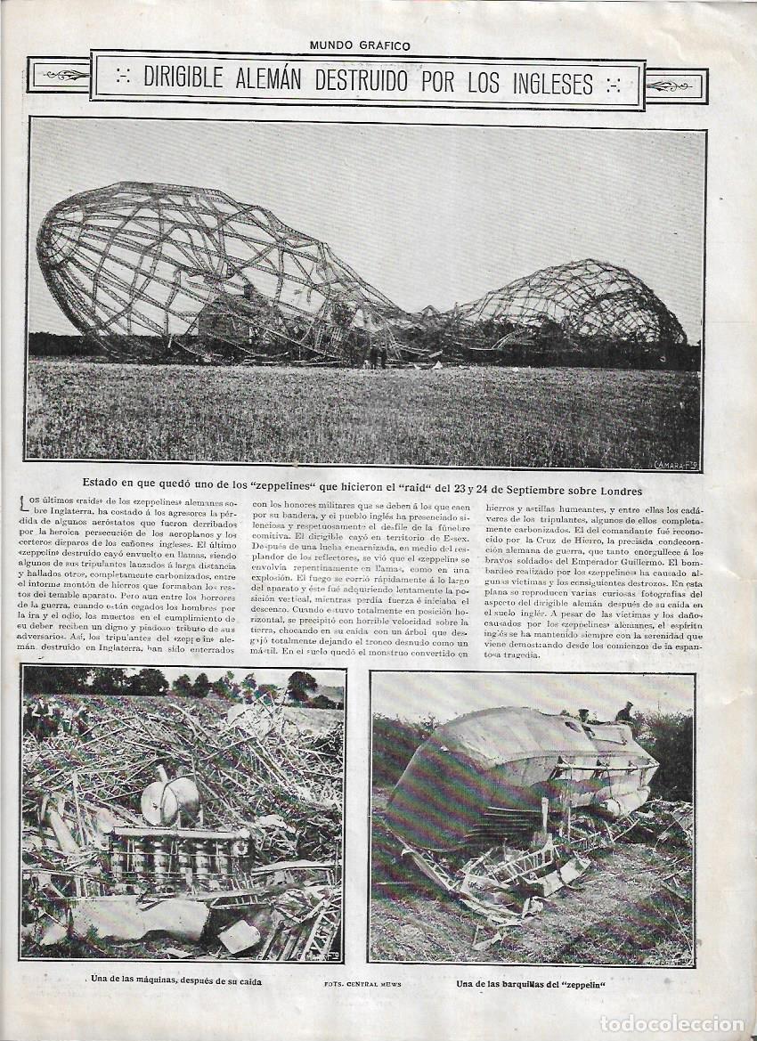 Collectionnisme: A&Ntilde;O 1916 RECORTE PRENSA DIRIGIBLE ALEMAN DESTRUIDO POR LOS INGLESES ZEPPELIN RAID LONDRES