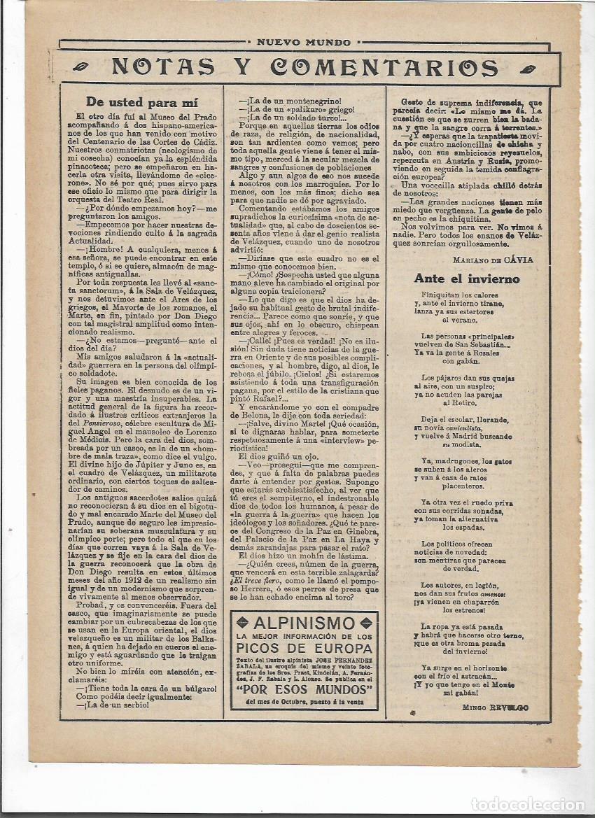 Collectionnisme: A&Ntilde;O 1912 RECORTE PRENSA POESIA ANTE EL INVIERNO POR MINGO REVULGO