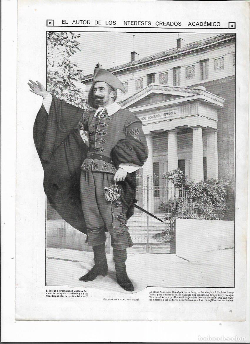 Collectionnisme: A&Ntilde;O 1912 RECORTE PRENSA JACINTO BENAVENTE ACADEMICO DE LA REAL ACADEMIA ESPA&Ntilde;OLA DE LA LENGUA