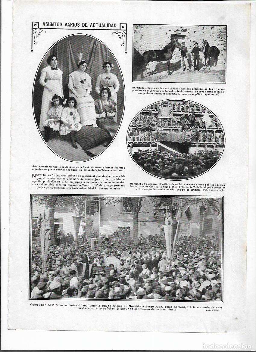 Collectionnisme: A&Ntilde;O 1912 RECORTE PRENSA NOVELDA ALICANTE COLOCACION PRIMERA PIEDRA MONUMENTO JORGE JUAN