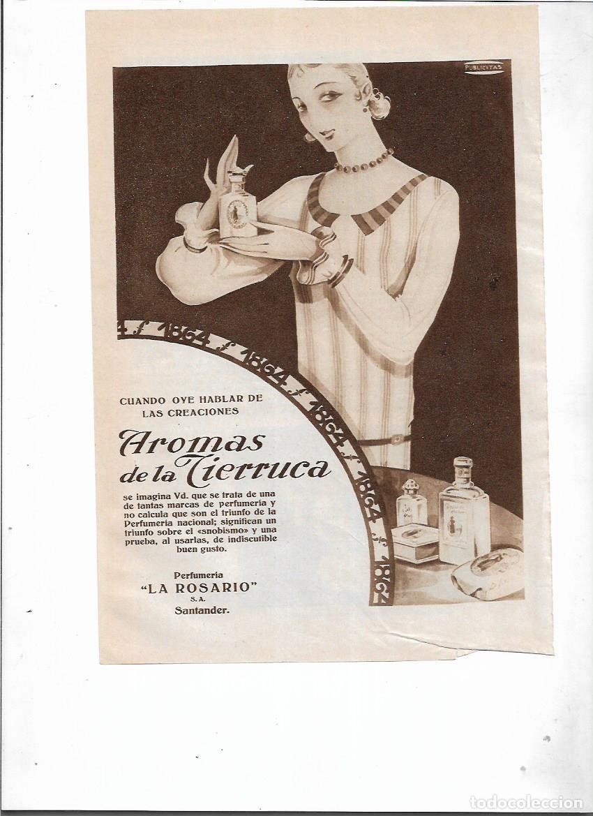 Collecting paper: A&Ntilde;O 1929 RECORTE PRENSA PUBLICIDAD AROMAS DE LA TIERRUCA PERFUMERIA LA ROSARIO SANTANDER