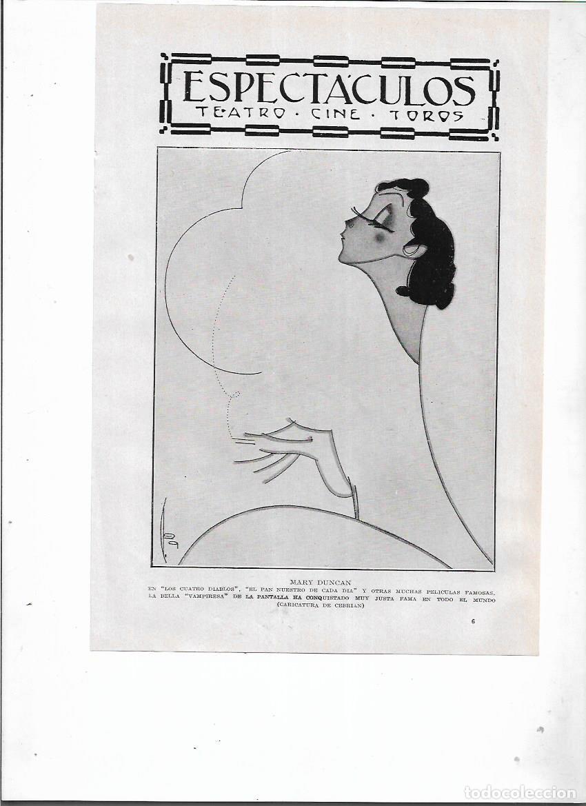Sammelleidenschaft Papier: A&Ntilde;O 1929 RECORTE PRENSA DIBUJO CARICATURA DE MARY DUNCAN POR CEBRIAN ARTISTA ACTRIZ CINE