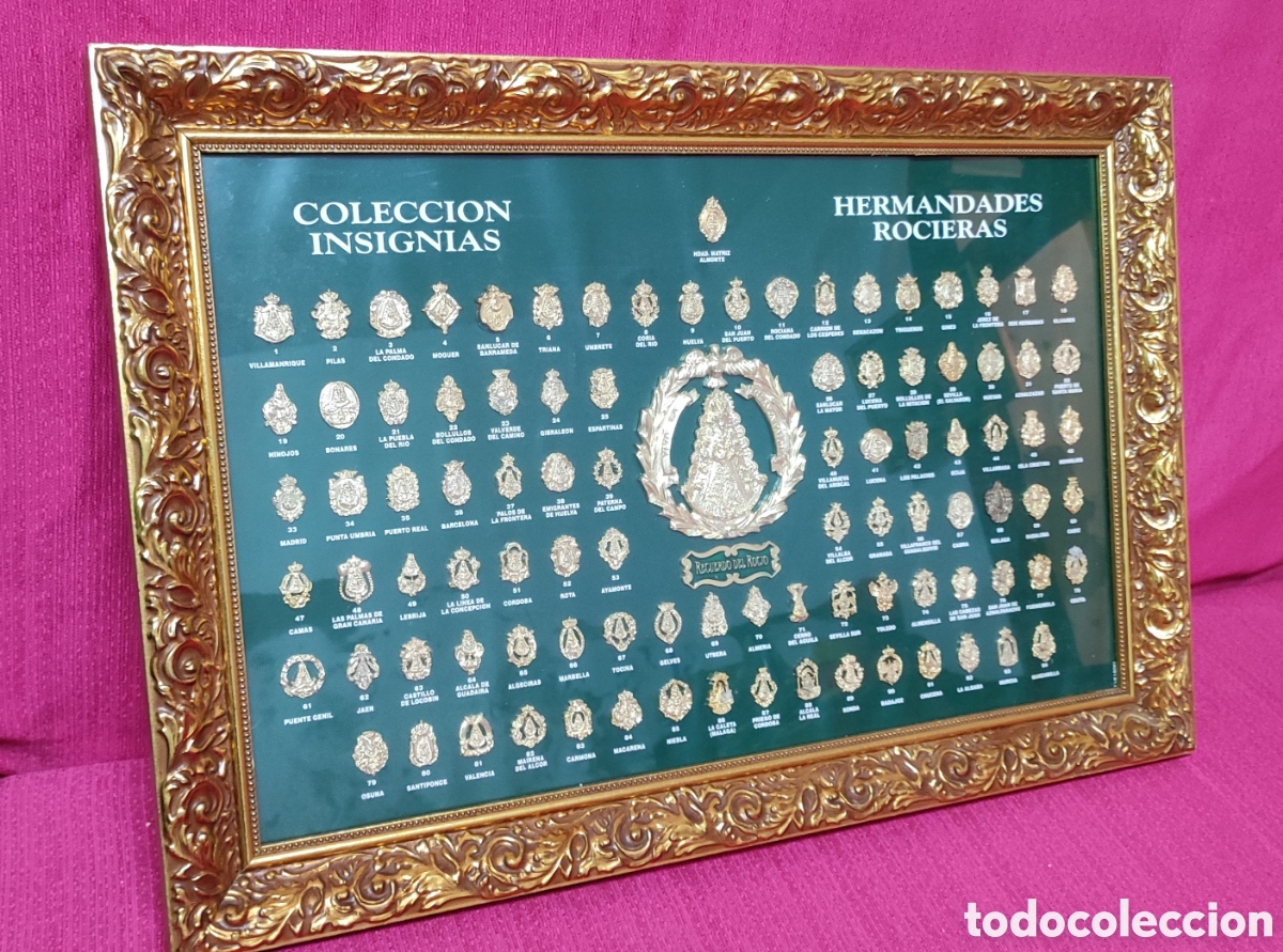 Coleccionismo: Cuadro con insignias de hermandades rocieras