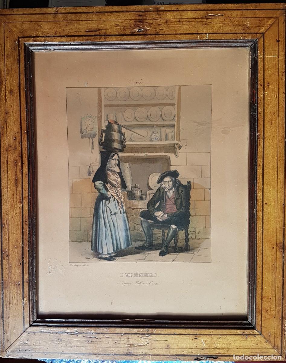 Coleccionismo: PIRINEOS.GRABADO. BENASQUE LUCHON. CAMPESINOS VALLE DE OSSAU. PINGRET 1834. MARCO DE ORIGEN.