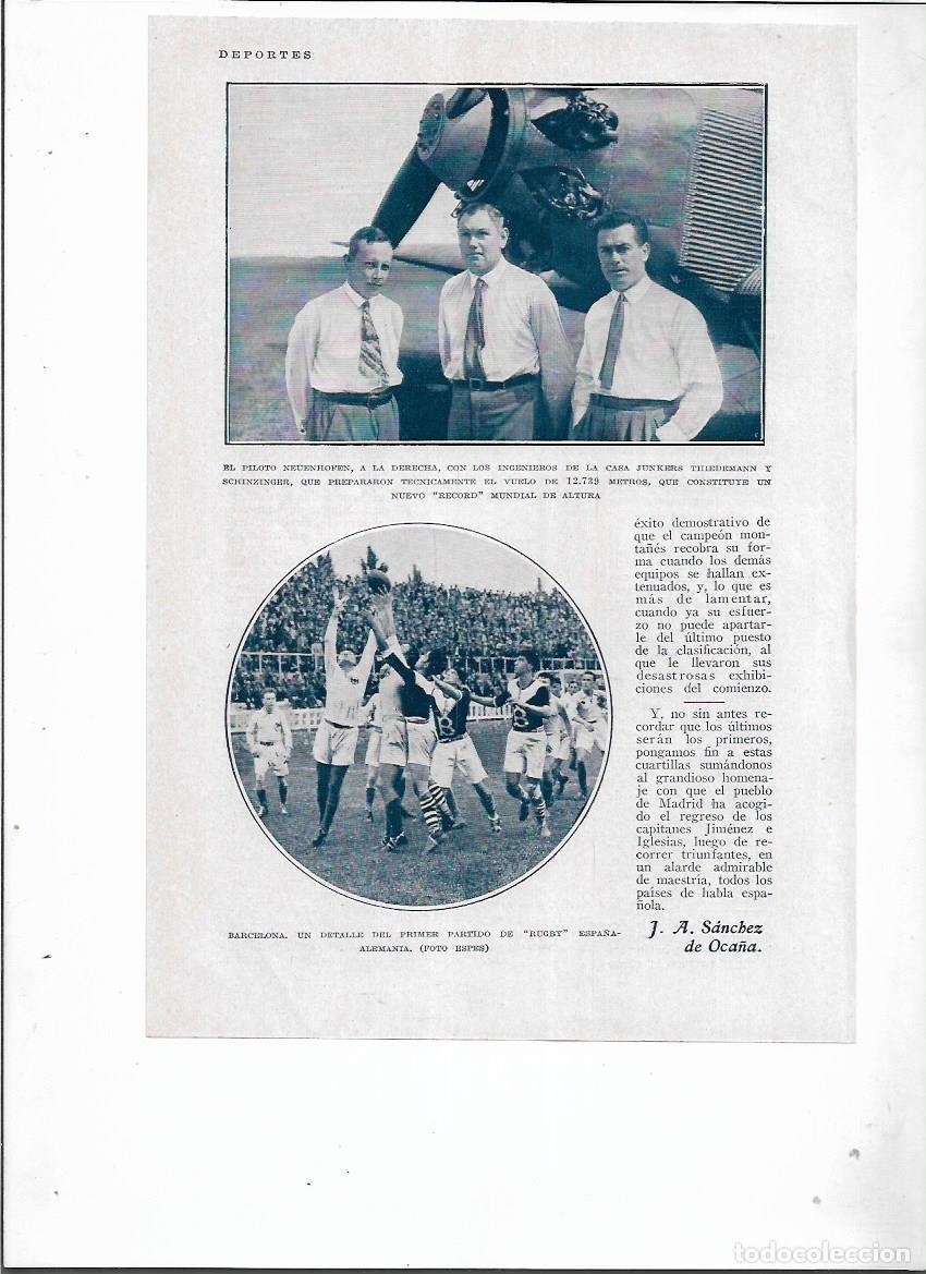 Colecionismo: A&Ntilde;O 1929 RECORTE PRENSA AVIACION PILOTO NEUENHOFEN CASA JUNKERS THIEDEMANN RECORD MUNDIAL DE ALTURA